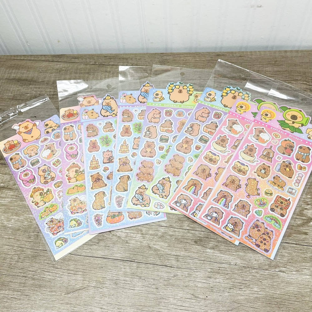 Kapibala Capybara Sticker Sheets Kawaii Animal Stationery Set 8 Sheets